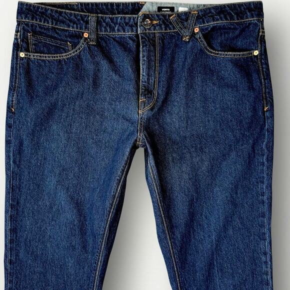 Volcom Vorta Denim Jeans Slim Fit Straight Leg Men Size 40X31 Dark Washed Blue - Picture 4 of 15